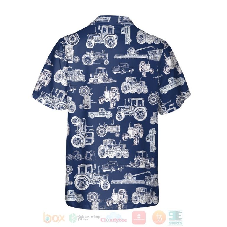 Tractor Pattern White And Blue Hawaiian Shirt, Short - Hot Sale 2025 Tractor Pattern White And Blue Hawaiian Shirt, Short - Hot Sale 2025