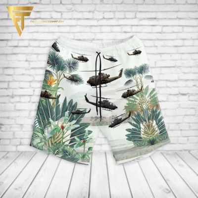 Tropical Palm Tree Us Army Ah-1F Cobra All Over Print Hawaiian Shirts And Beach Shorts - Hot Sale 2025