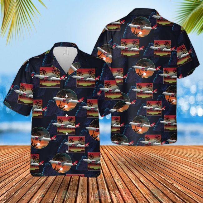 Uk Airlines Virgin Atlantic Airbus A330-300 Navy Hawaiian Shirt, Short - Hot Sale 2025