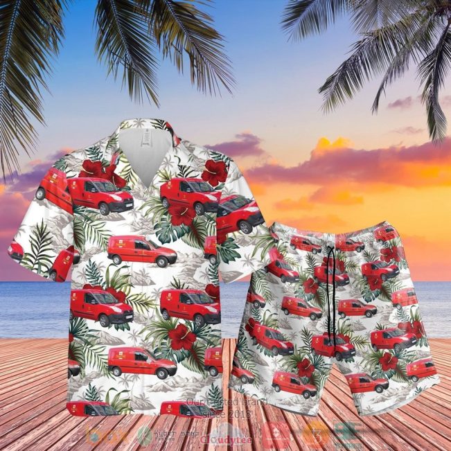 Uk Royal Mail Van Hibiscus Hawaiian Shirt, Shorts - Hot Sale 2025