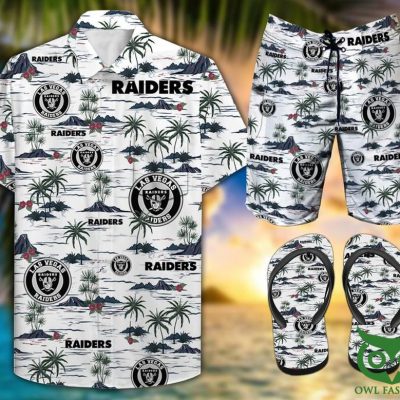 Las Vegas Raiders Combo Hawaii Shirt Shorts Flip Flops