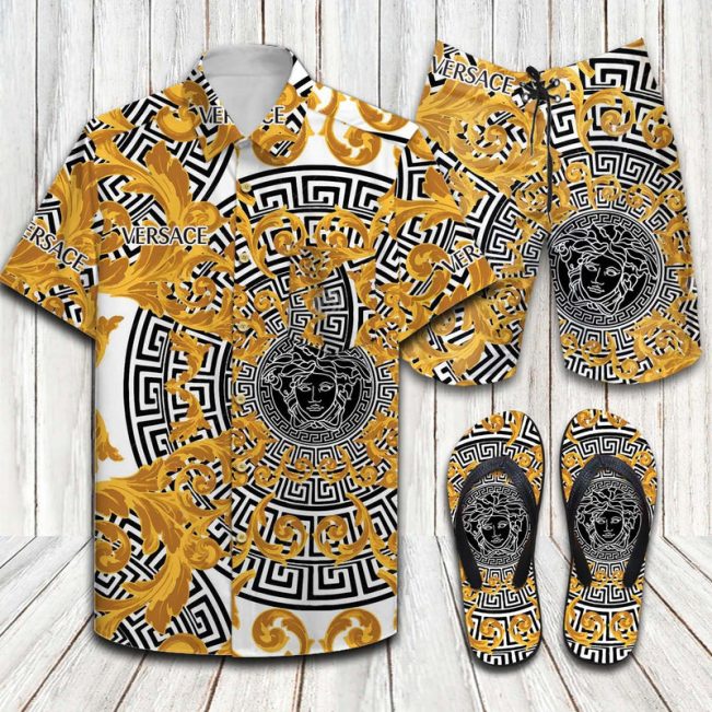 Versace Baroque Vintage Hawaiian Shirt Shorts and Flip Flops Combo