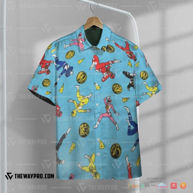 Vintage Mighty Morphin Power Rangers Light Blue Hawaiian Shirt, Short - Hot Sale 2025