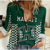 Polynesian Women's Long Sleeve Shirt Slub Linen Polynesian design Honu, Wave, Sun, Spear, Fern Symbols Polynesian shirts NCY176