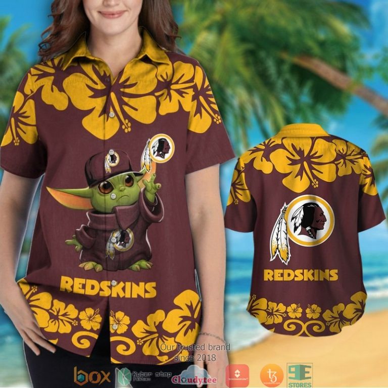 Washington Redskins Yellow Hibiscus Baby Yoda Hawaiian Shirt, Short - Hot Sale 2025 Washington Redskins Yellow Hibiscus Baby Yoda Hawaiian Shirt, Short - Hot Sale 2025