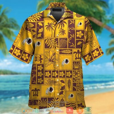Washington Redskins Hibiscus Leaf Ocean Square Pattern Hawaiian Shirt, Short - Hot Sale 2025