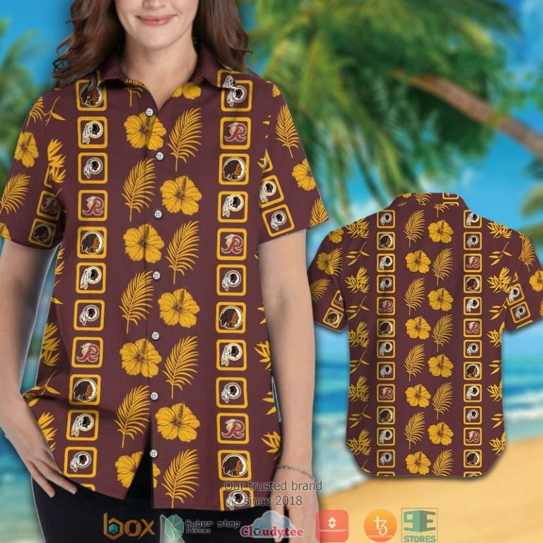 Washington Redskins Leaf Hibiscus Square Pattern Hawaiian Shirt, Short - Hot Sale 2025
