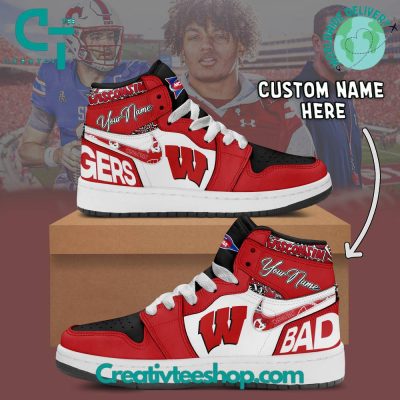 Wisconsin Badgers NCAA Custom Name Air Jordan 1 Sneaker - soulcals.com