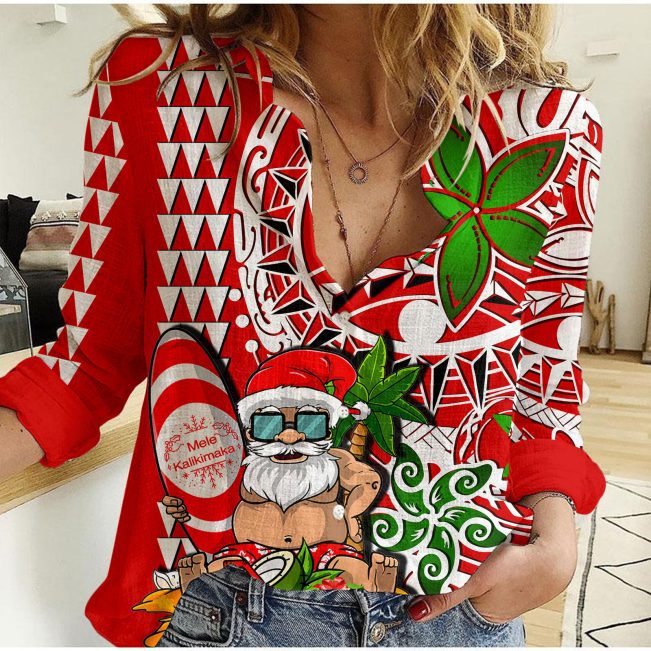 Polynesian Women's Long Sleeve Shirt  Polynesian design Honu, Wave, Sun, Spear, Fern Symbols Polynesian shirts NCY175