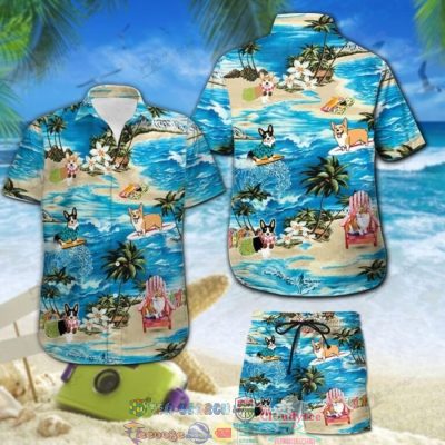 Corgi Surfing Palm Tree Hawaiian Shirt And Shorts - Hot Sale 2025