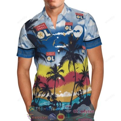 Olympique Lyon Fc Palm Tree Hawaiian Shirt Beach Shorts - Hot Sale 2025