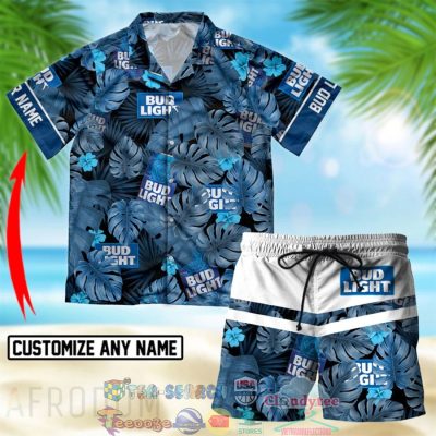 Personalized Name Bud Light Beer Tropical Leaves Hawaiian Shirt Beach Shorts - Hot Sale 2025