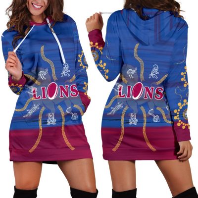 AFL Brisbane Lions Blue Maroon Indigenous Women Hoodie Dress V3