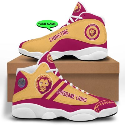 AFL Brisbane Lions Custom Name Gold Maroon Air Jordan 13 Shoes