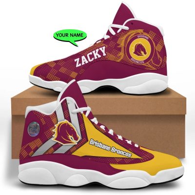 AFL Brisbane Lions Custom Name Gold Maroon Air Jordan 13 Shoes V2