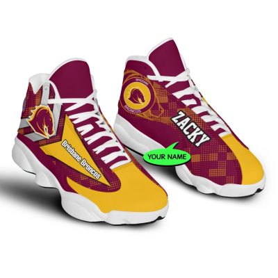 AFL Brisbane Lions Custom Name Gold Maroon Air Jordan 13 Shoes V2