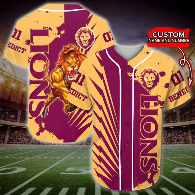 AFL Brisbane Lions Custom Name Number Mascot Baseball Jersey