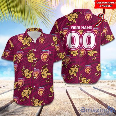 AFL Brisbane Lions Custom Name Number Tribal Hawaiian Shirt