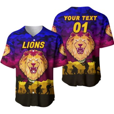 AFL Brisbane Lions Custom Text Number ANZAC Day Baseball Jersey