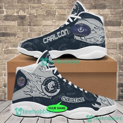 AFL Carlton Blues Custom Name Gray Fire Air Jordan 13 Shoes