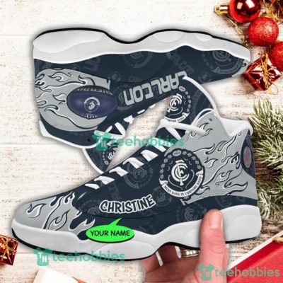 AFL Carlton Blues Custom Name Gray Fire Air Jordan 13 Shoes