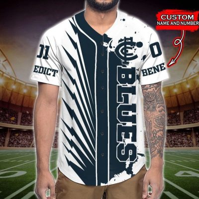 AFL Carlton Blues Custom Name Number White Navy Blue Baseball Jersey