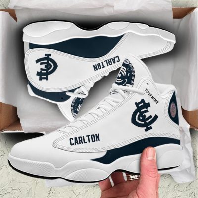 AFL Carlton Blues Custom Name White Air Jordan 13 Shoes
