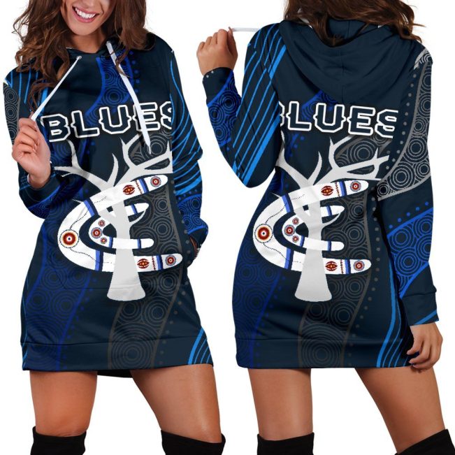 AFL Carlton Blues Navy Blue Indigenous Women Hoodie Dress