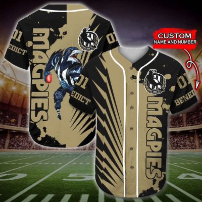 AFL Collingwood Magpies Custom Name Number Mascot Baseball Jersey
