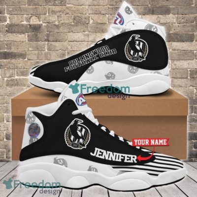 AFL Collingwood Magpies Custom Name Striped Air Jordan 13 Shoes