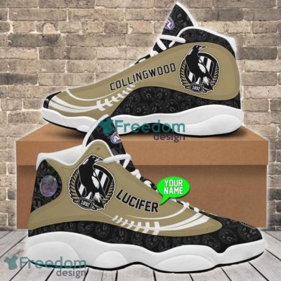 AFL Collingwood Magpies Custom Name Taupe Black Air Jordan 13 Shoes