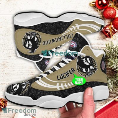 AFL Collingwood Magpies Custom Name Taupe Black Air Jordan 13 Shoes