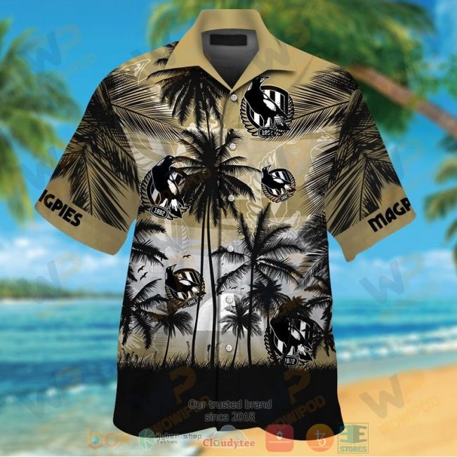 AFL Collingwood Magpies Palm Tree Sunrise Hawaiian Shirt