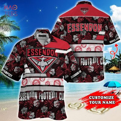 AFL Essendon Bombers Custom Name Tropical Flowers Hawaiian Shirt