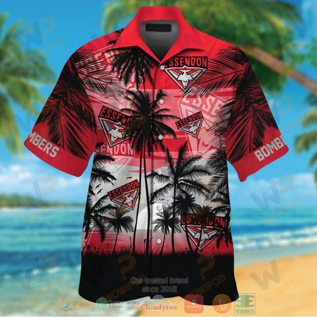 AFL Essendon Bombers Palm Tree Sunrise Hawaiian Shirt