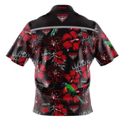 AFL Essendon Bombers Red Black Hibiscus Hawaiian Shirt