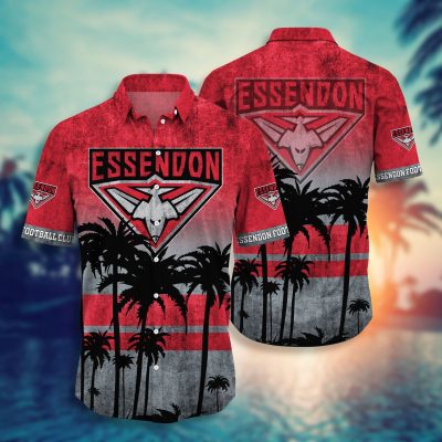 AFL Essendon Bombers Red Gray Palm Trees Hawaiian Shirt