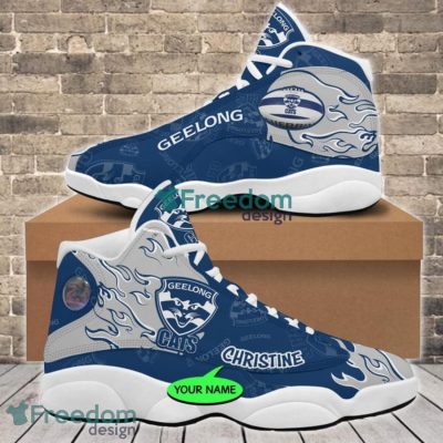 AFL Geelong Cats Custom Name Blue Fire Air Jordan 13 Shoes
