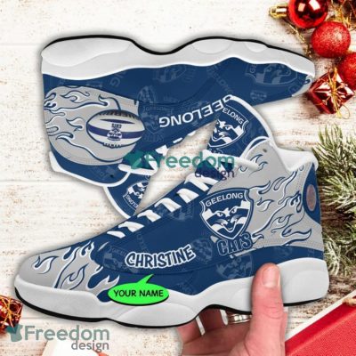 AFL Geelong Cats Custom Name Blue Fire Air Jordan 13 Shoes