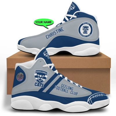 AFL Geelong Cats Custom Name Gray Blue Air Jordan 13 Shoes