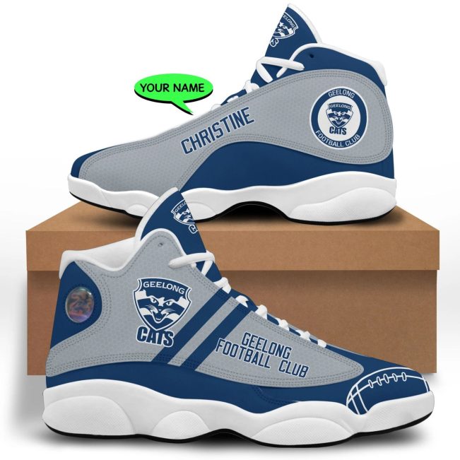 AFL Geelong Cats Custom Name Gray Blue Air Jordan 13 Shoes