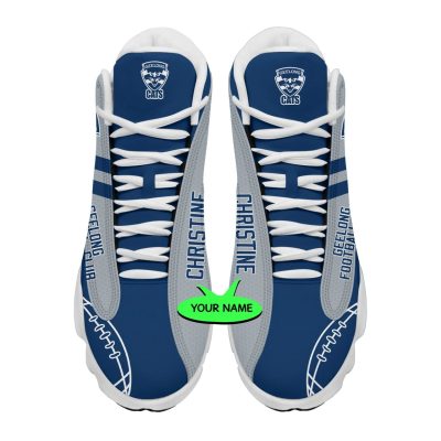 AFL Geelong Cats Custom Name Gray Blue Air Jordan 13 Shoes