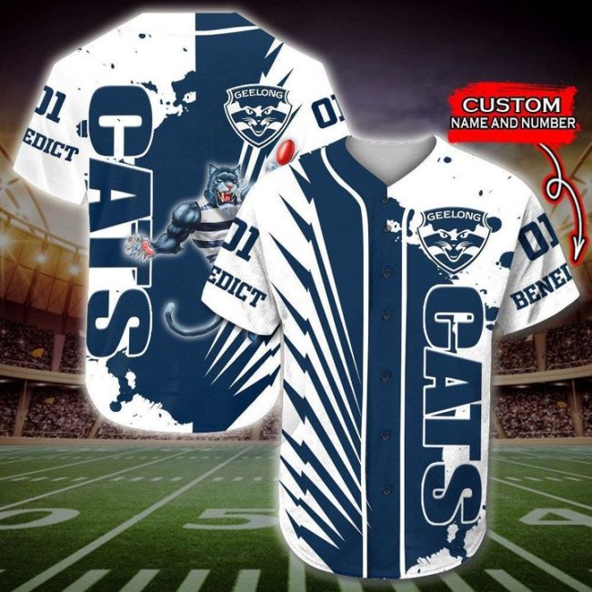 AFL Geelong Cats Custom Name Number Mascot Baseball Jersey
