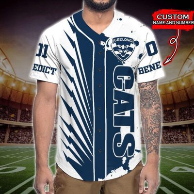 AFL Geelong Cats Custom Name Number Mascot Baseball Jersey