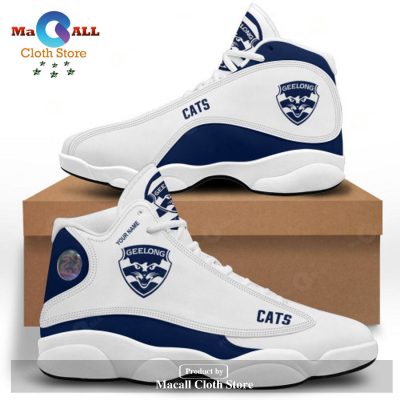 AFL Geelong Cats Custom Name White Blue Air Jordan 13 Shoes