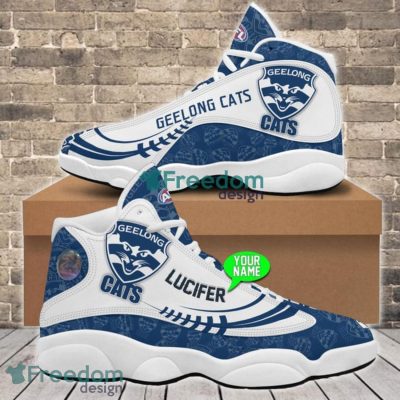 AFL Geelong Cats Custom Name White Blue Air Jordan 13 Shoes V2