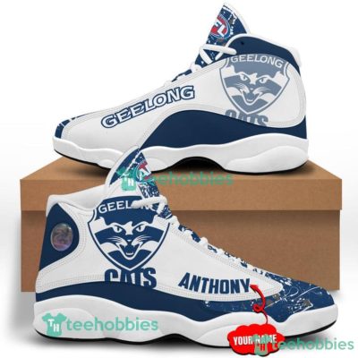 AFL Geelong Cats Custom Name White Blue Air Jordan 13 Shoes V3