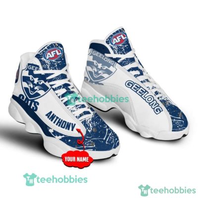 AFL Geelong Cats Custom Name White Blue Air Jordan 13 Shoes V3