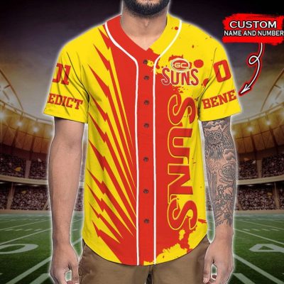 AFL Gold Coast Suns Custom Name Number Mascot Baseball Jersey
