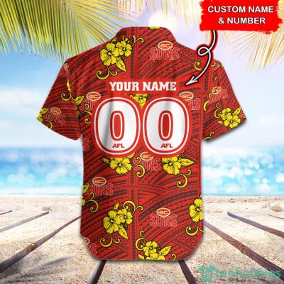 AFL Gold Coast Suns Custom Name Number Red Flowers Hawaiian Shirt